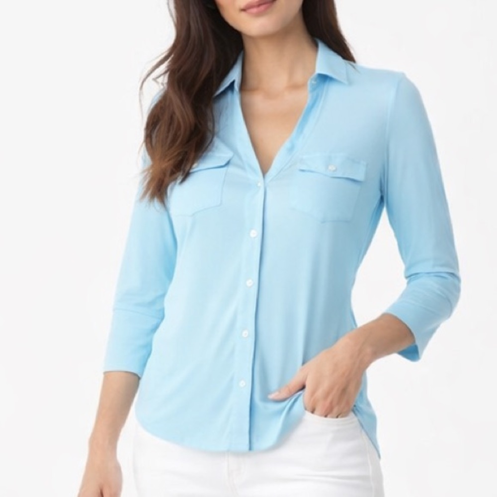 J. McLaughlin Brynn Lyford Jersey Shirt Tiffany Blue Excellent Size XS